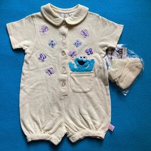 Vintage Sesame Street Baby Cookie Monster yellow romper